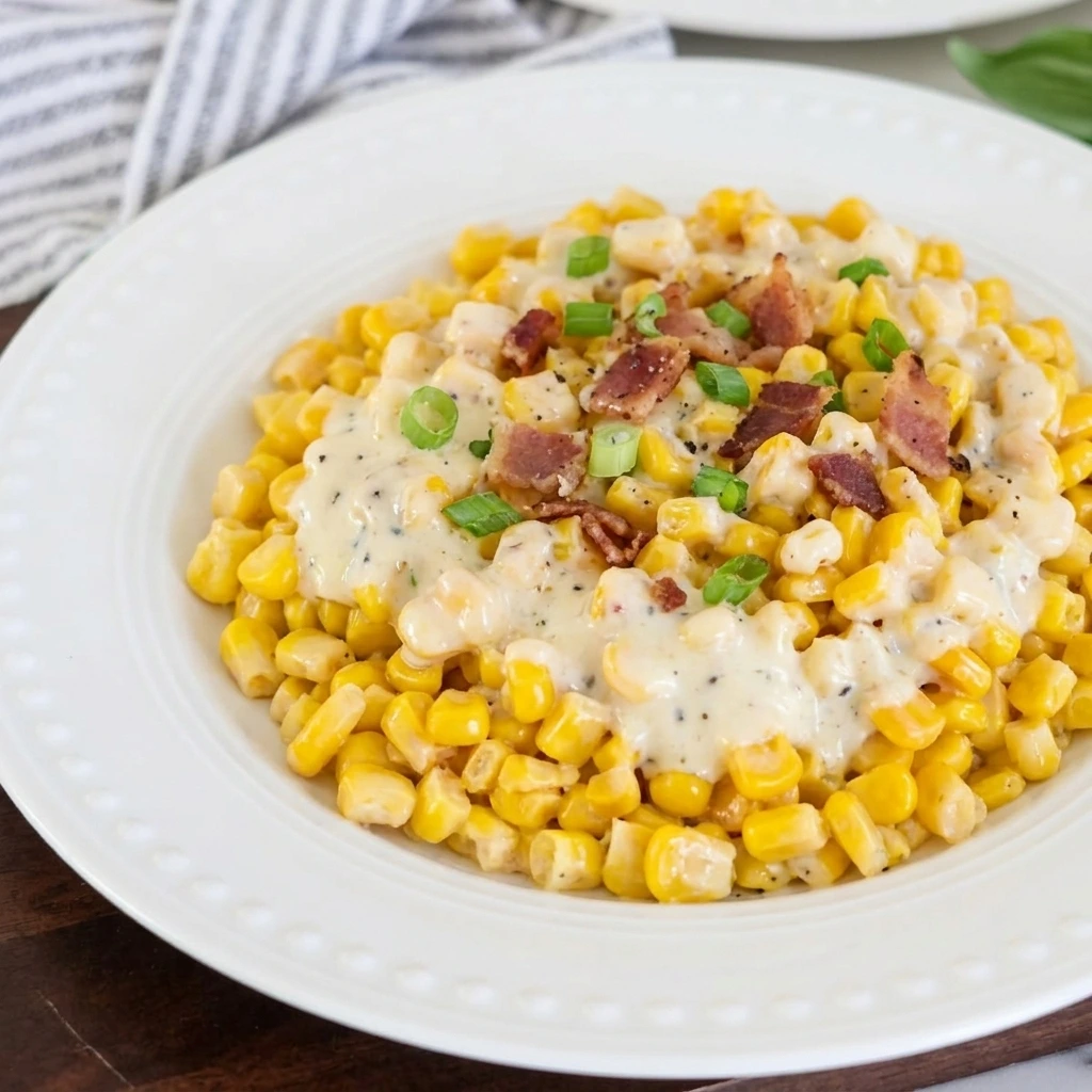 Served portion of Crack Corn Salad with bacon and cheese.