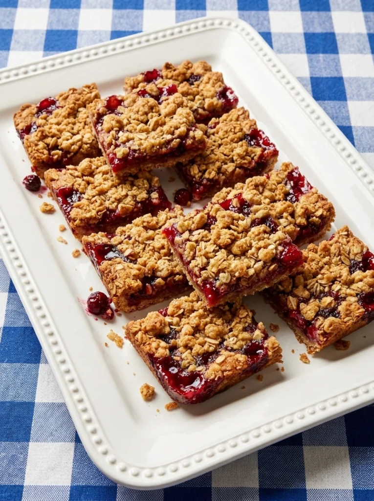berry crumble bars baked with golden topping
