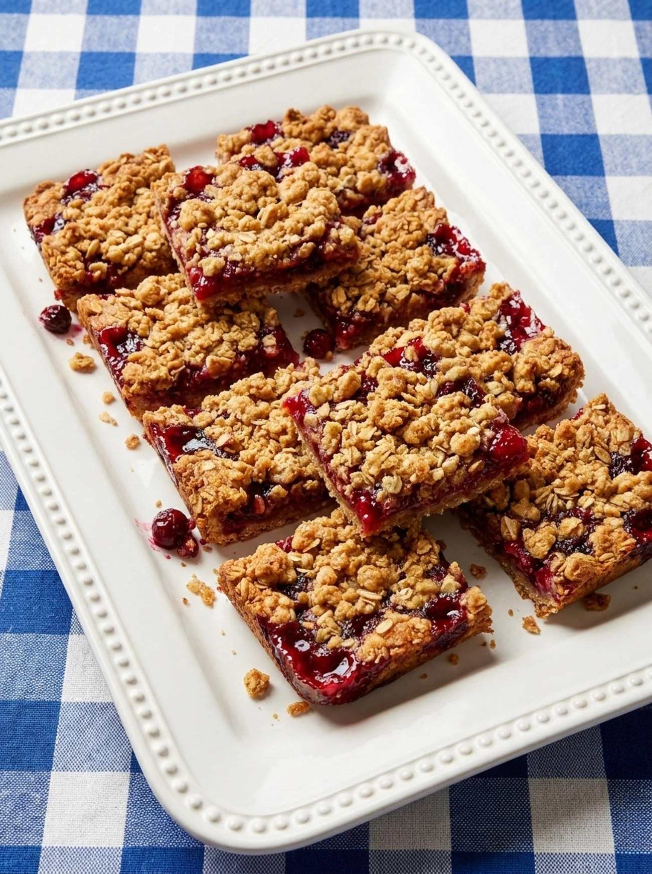 berry crumble bars baked with golden topping