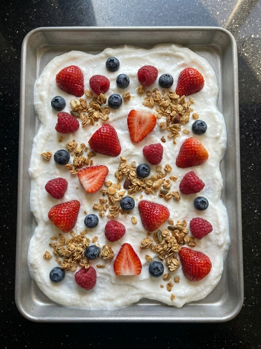 Adding berries and granola to yogurt