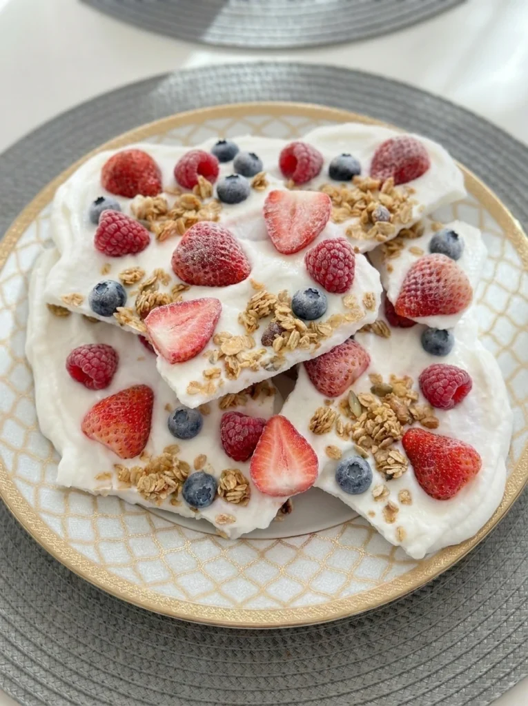 Frozen Yogurt Berry Bark with fresh berries