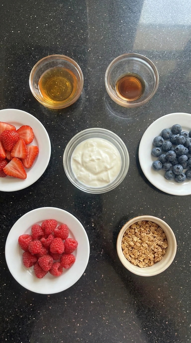 Ingredients for frozen yogurt berry bark