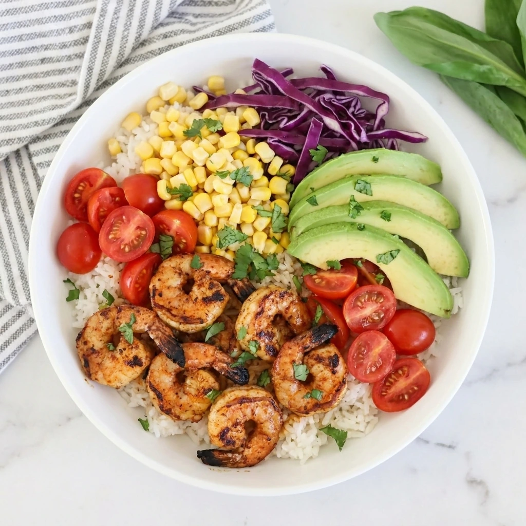 Finished grilled shrimp bowl ready to serve