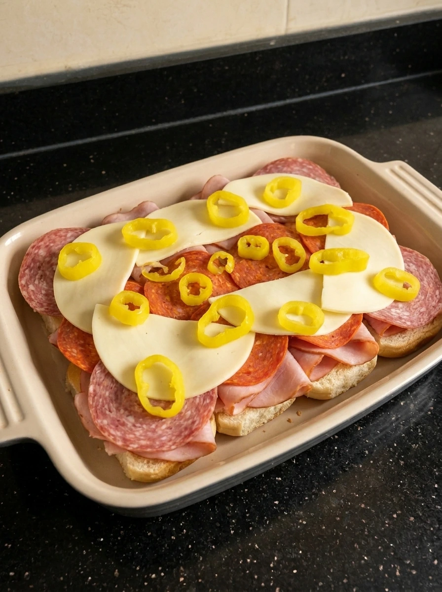 Italian meats and cheese layered into slider rolls