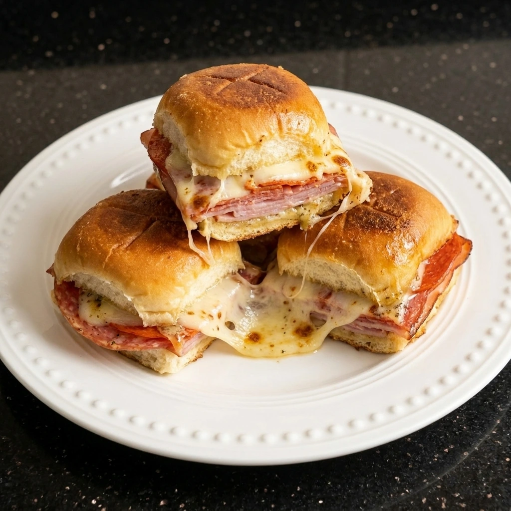 Served Hot Italian Sub Sliders with melted cheese