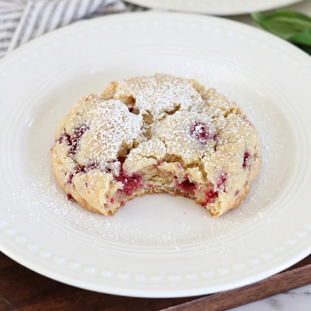 Single Lemon Raspberry Cookie served warm with powdered sugar.