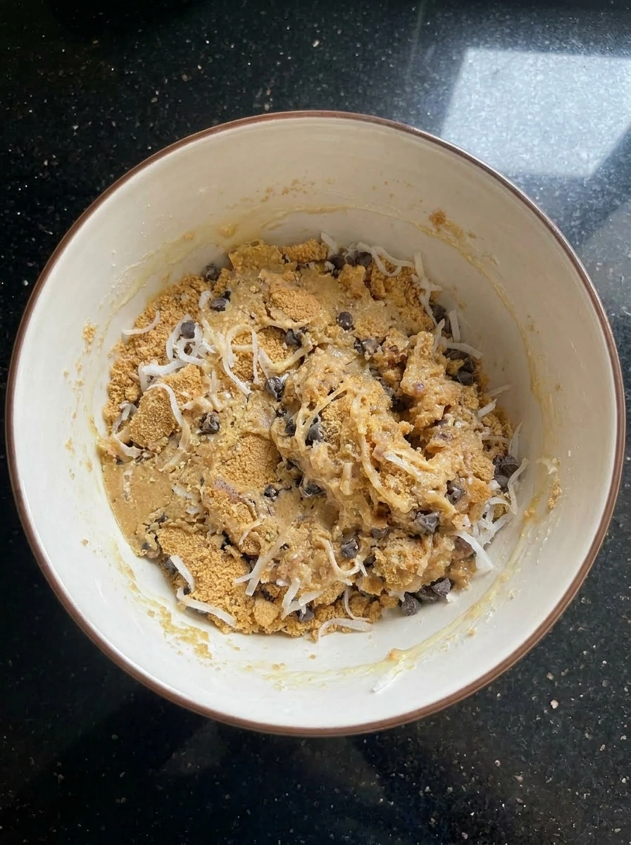 Chilled coconut dessert mixture ready for shaping
