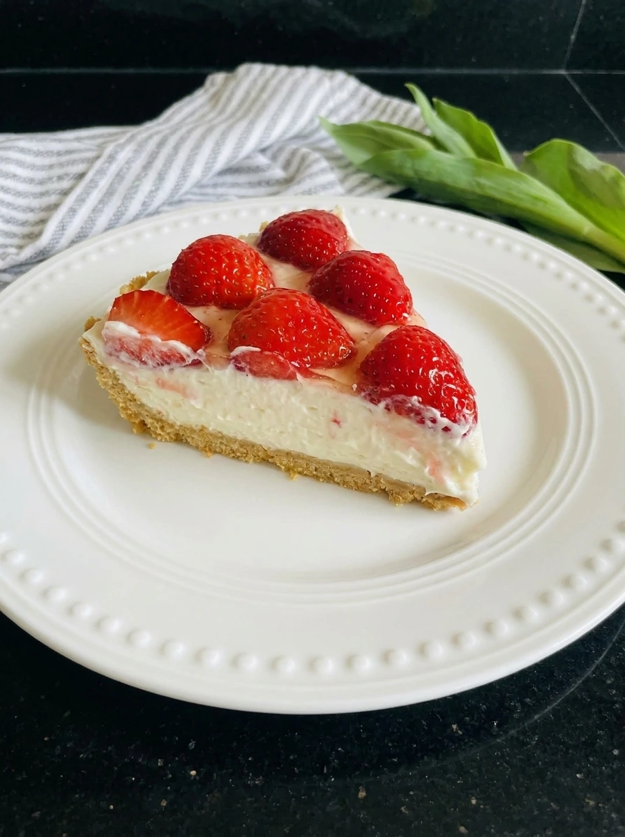 Slice of strawberry cream pie