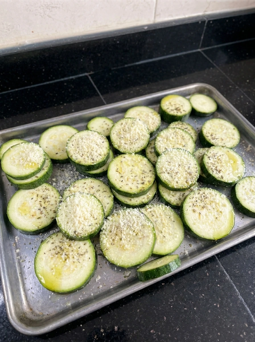 Parmesan cheese covering zucchini slices