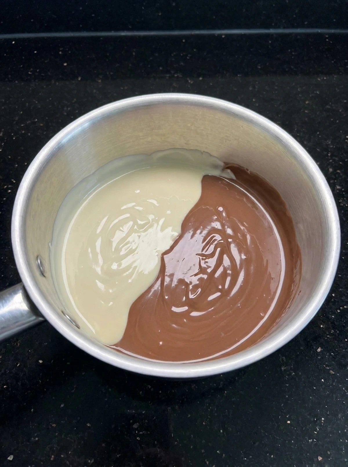 melted white and milk chocolate