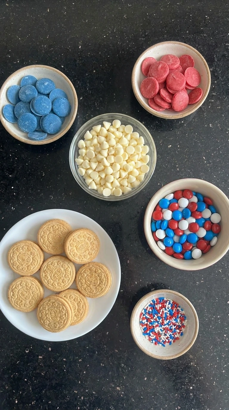 Ingredients for Patriotic Red White and Blue Cookie Bark