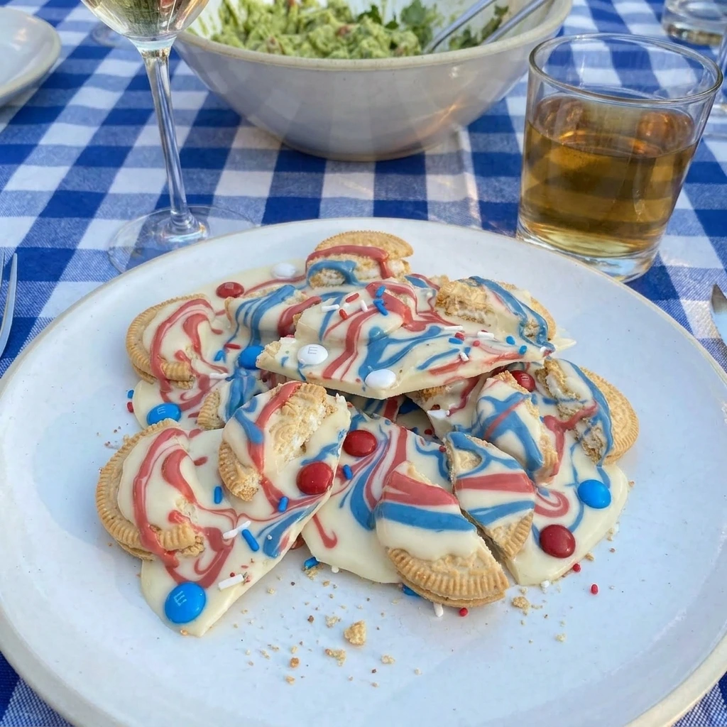 Served Patriotic Red White and Blue Cookie Bark