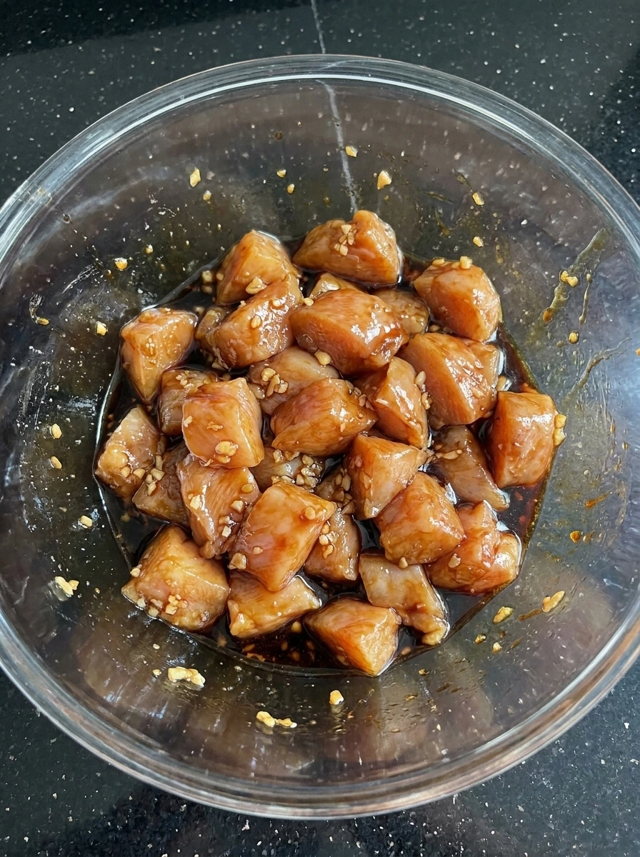 Chicken coated in pineapple chicken sauce