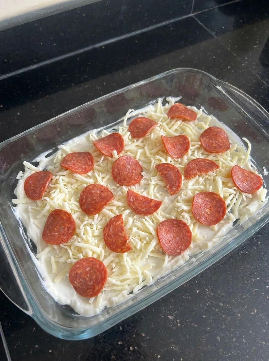 cheese and pepperoni on dip