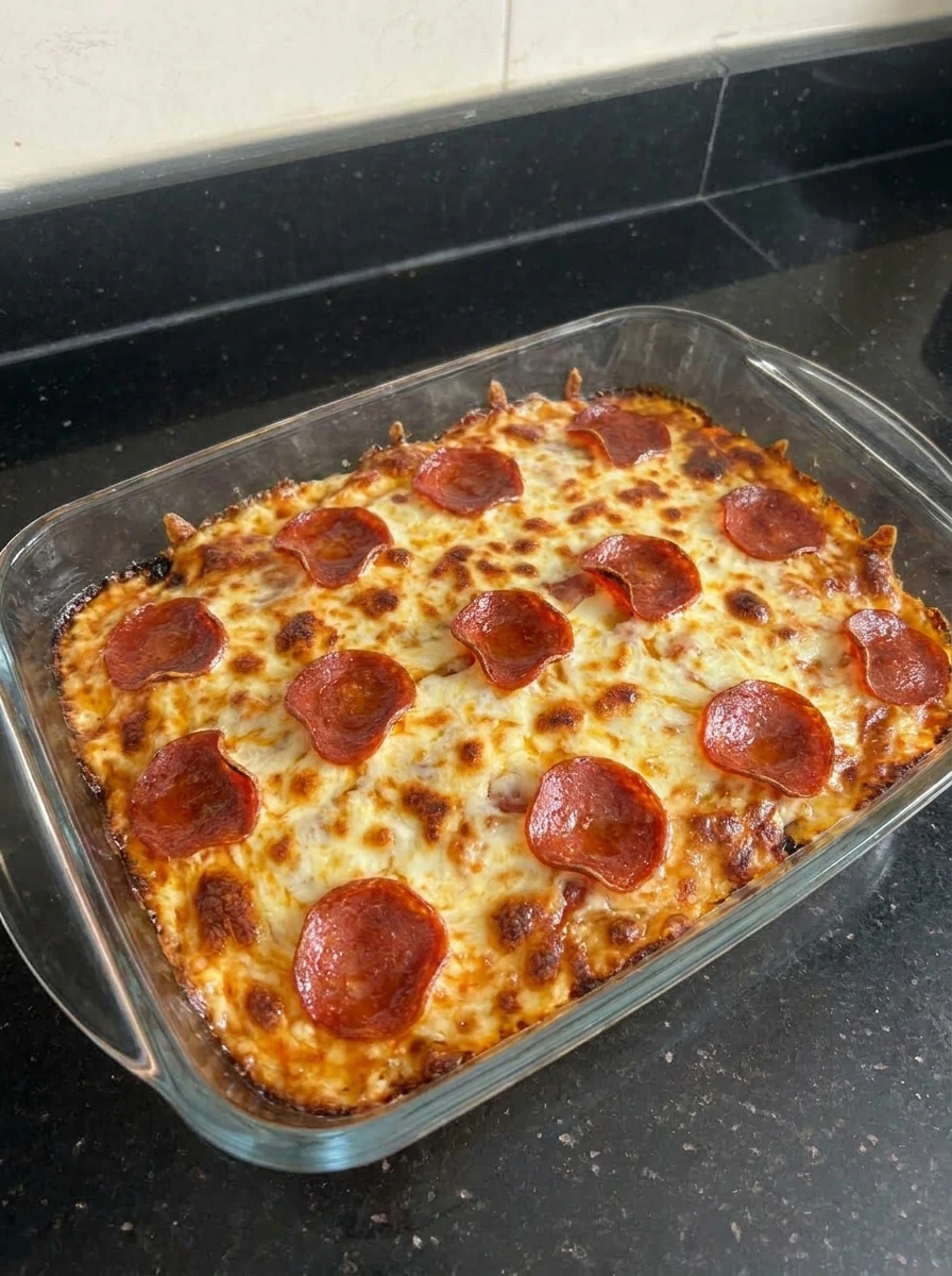 baked pizza dip bubbling