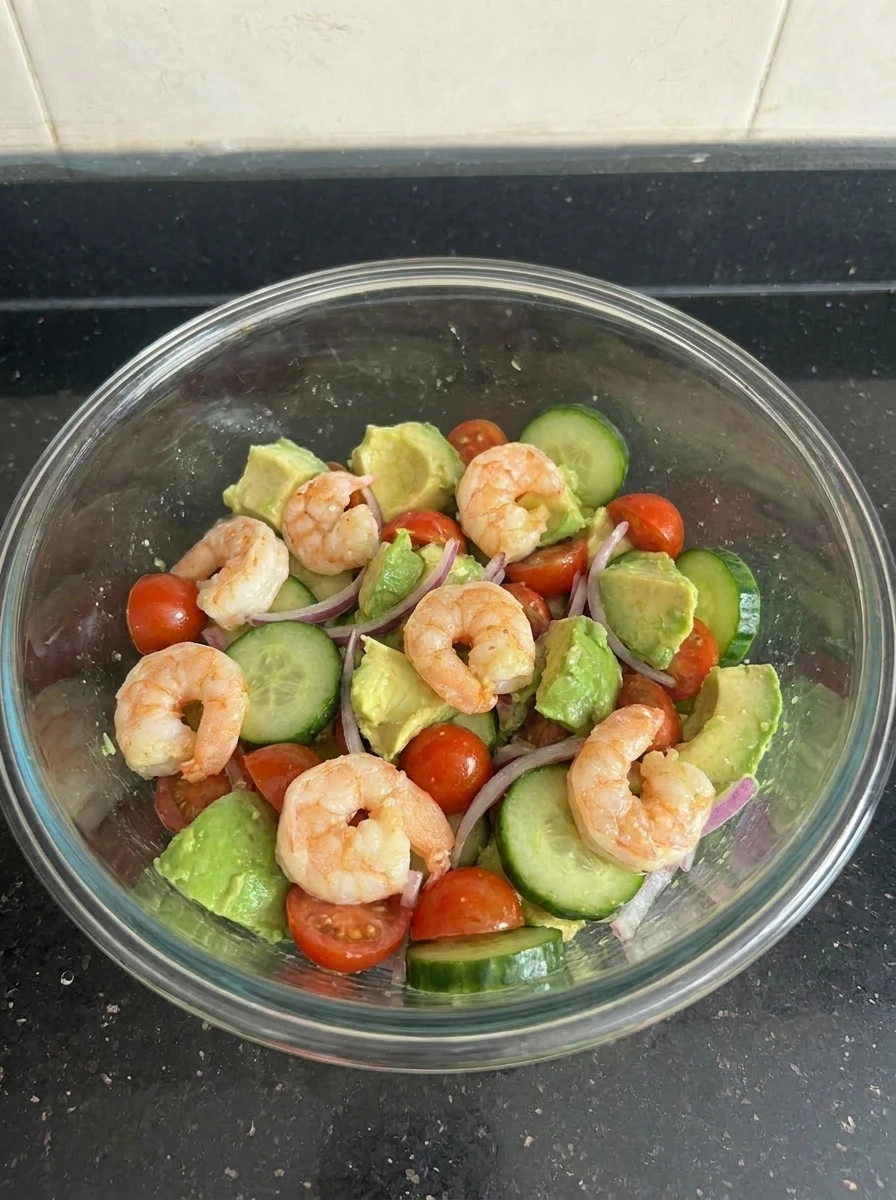 Shrimp avocado salad mixed together