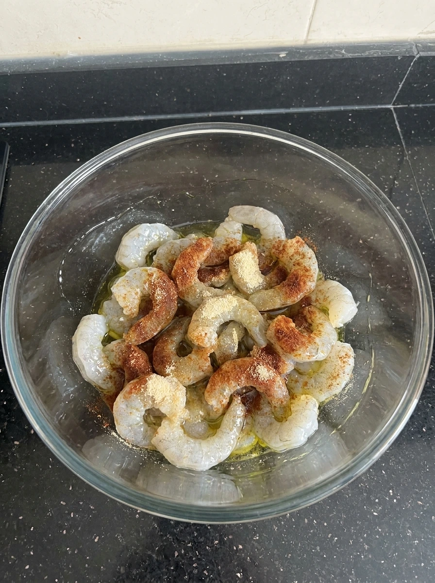 Seasoned raw shrimp in bowl