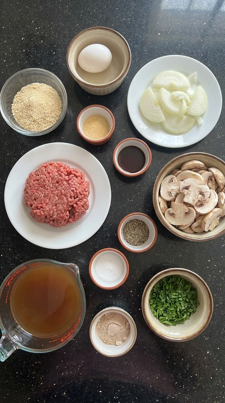 Ingredients for Slow Cooker Salisbury Steak in separate containers