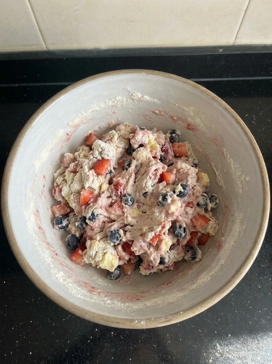 Berry filled dough for Strawberry Blueberry Scones
