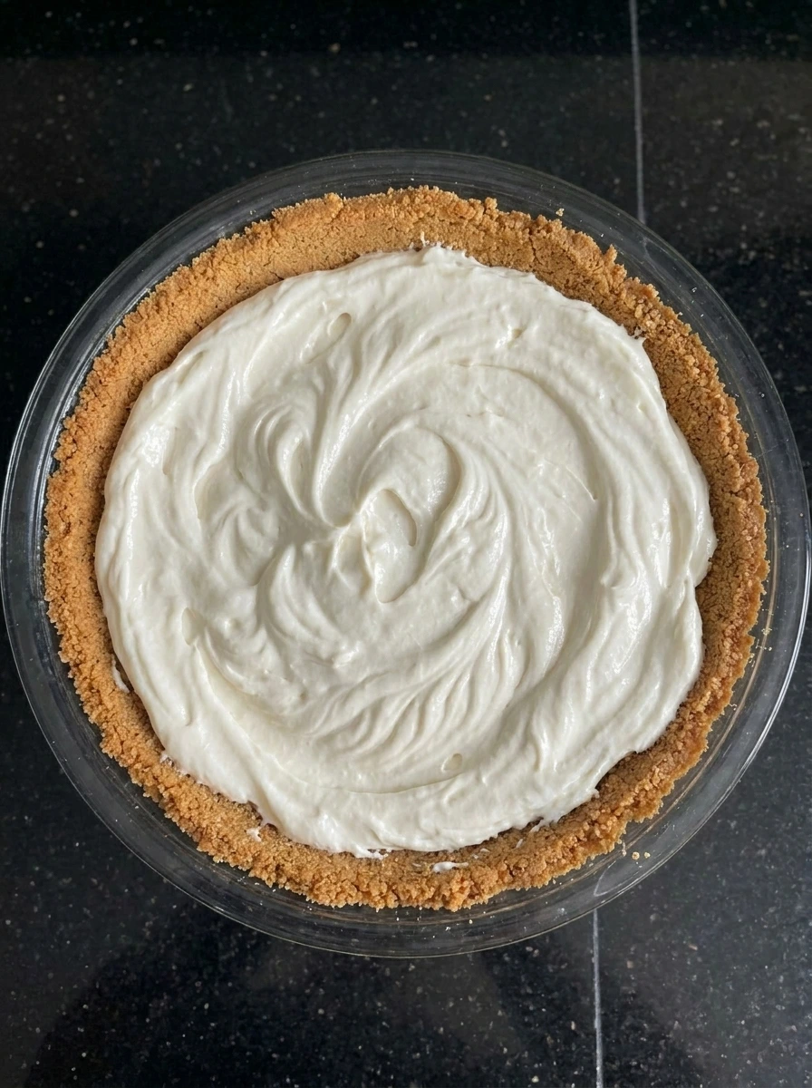 Cream cheese filling spread into pie crust