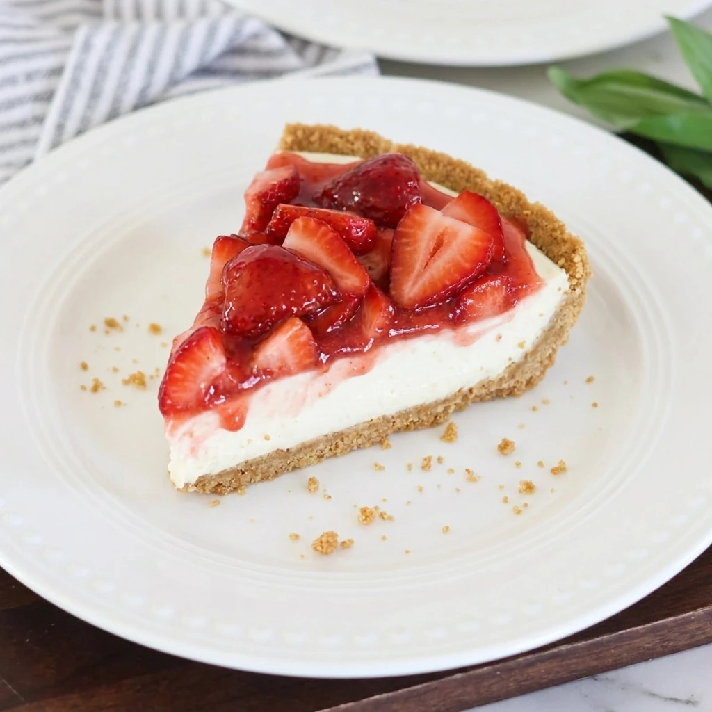 Slice of Strawberry Cream Cheese Pie served on plate