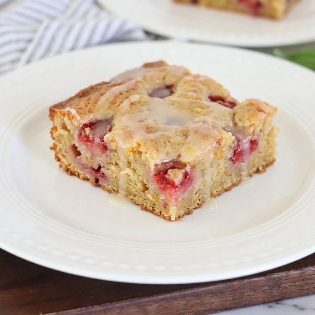 Served Strawberry Lemon Blondies on plate.
