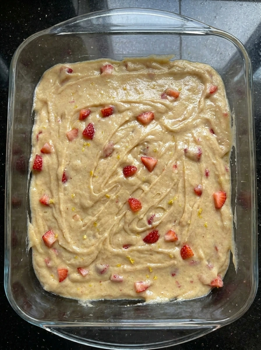 Blondie batter spread in baking dish.