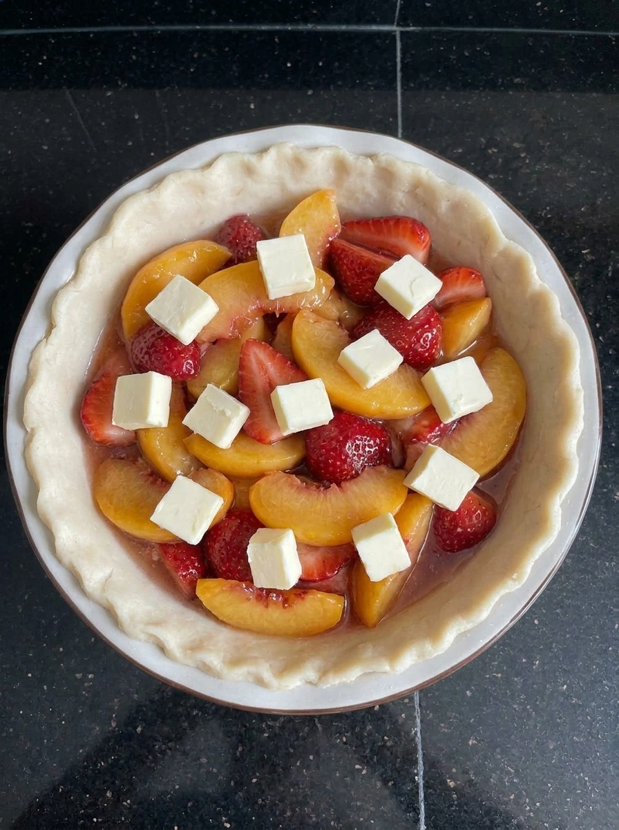 Pie crust filled with strawberry peach mixture