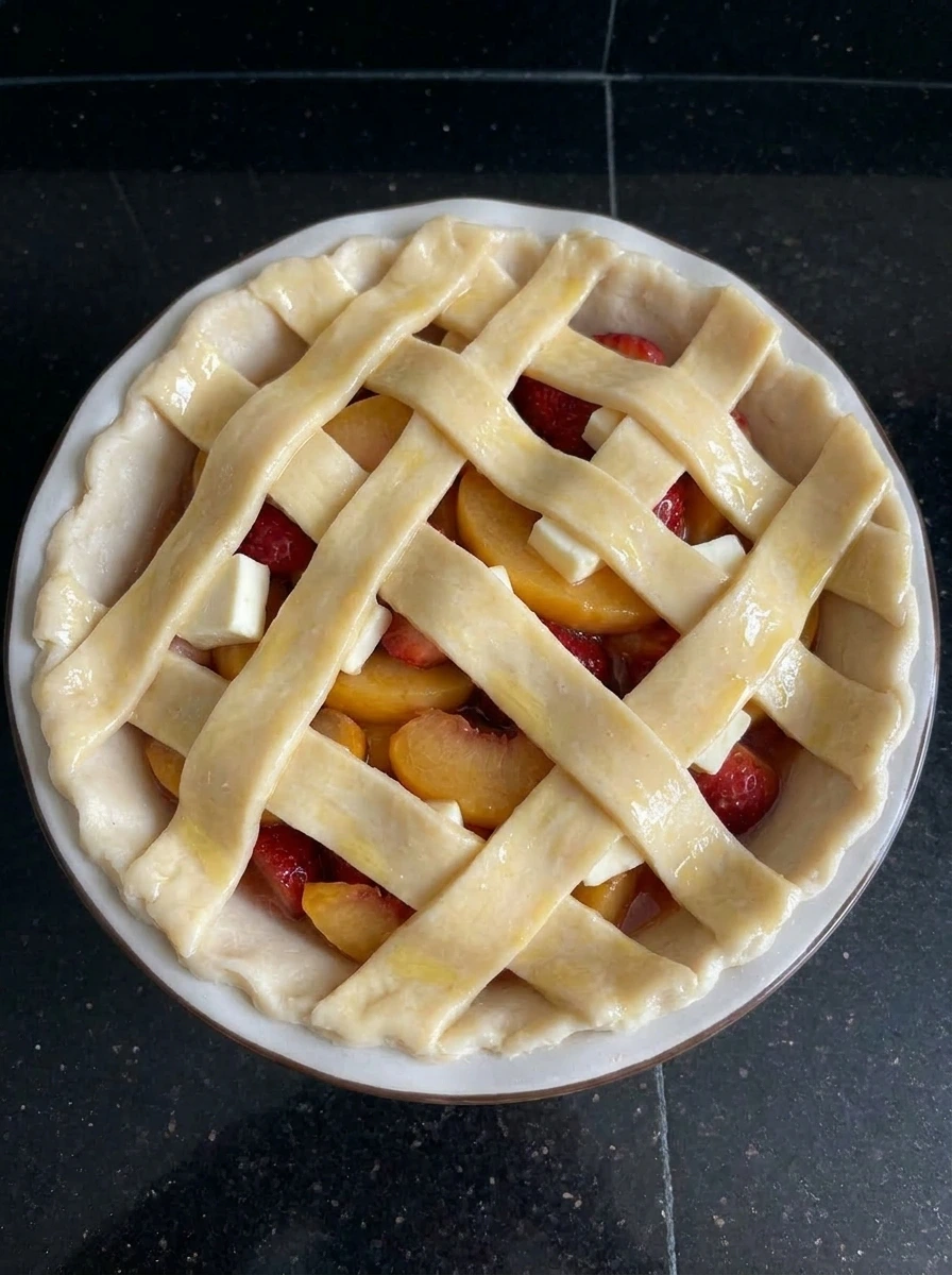 Unbaked lattice Strawberry Peach Pie