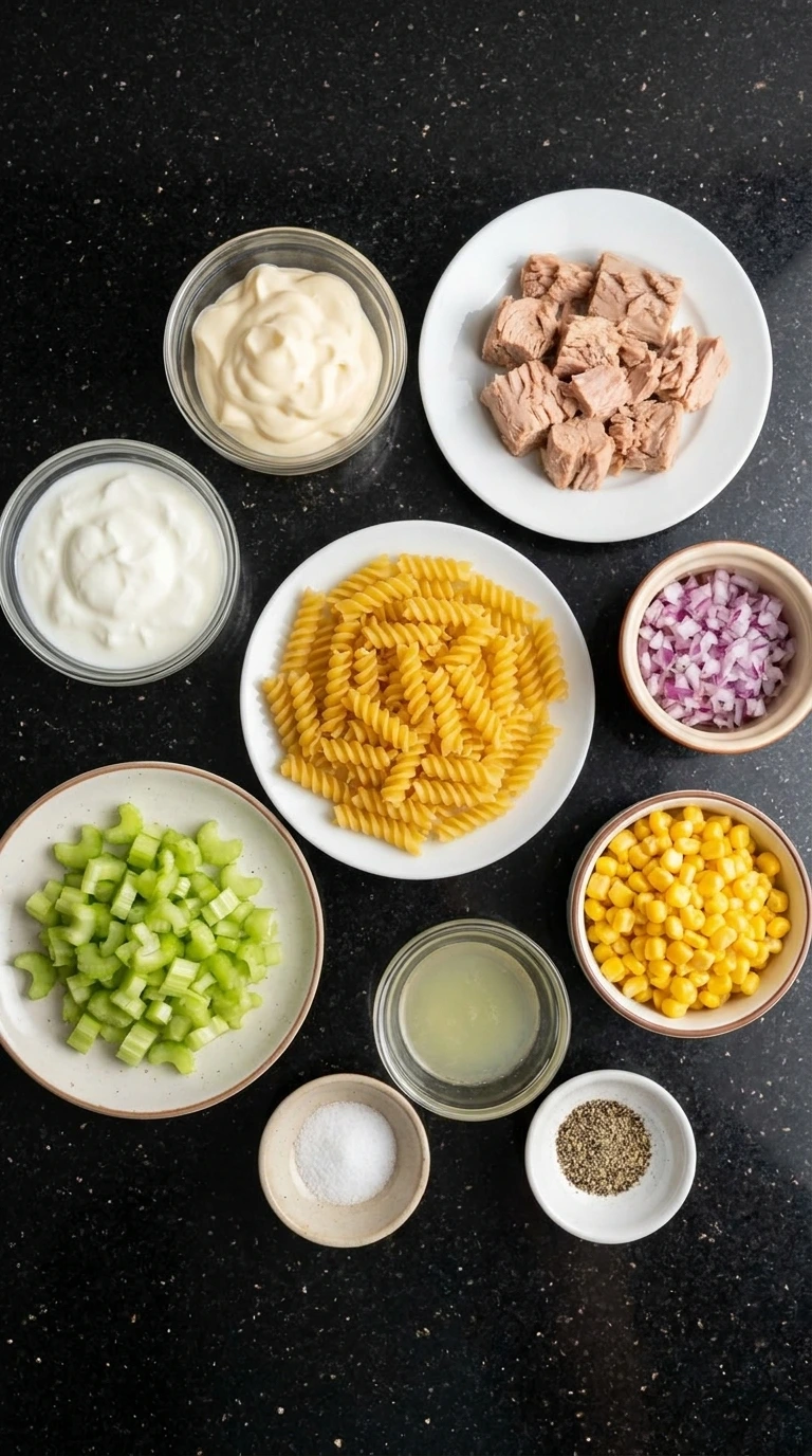 ingredients for tuna pasta salad