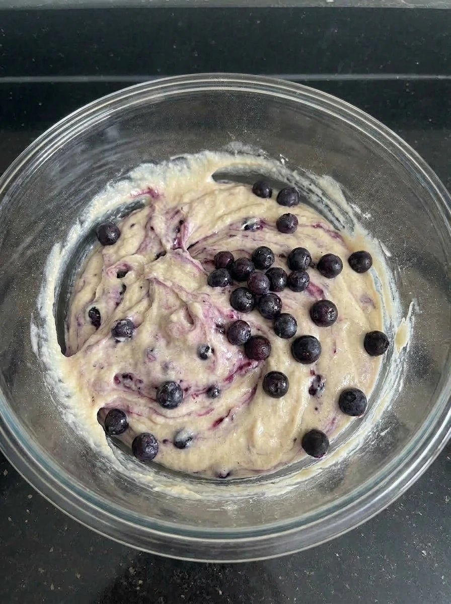 Huckleberries folded into Bakery Style Huckleberry Muffins batter