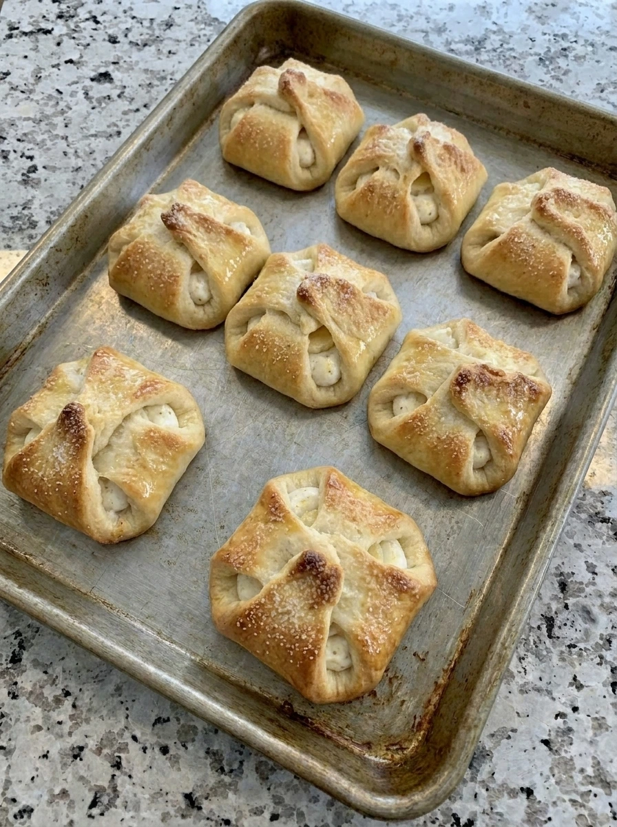 Baked Banana Cream Cheese Bites with golden pastry