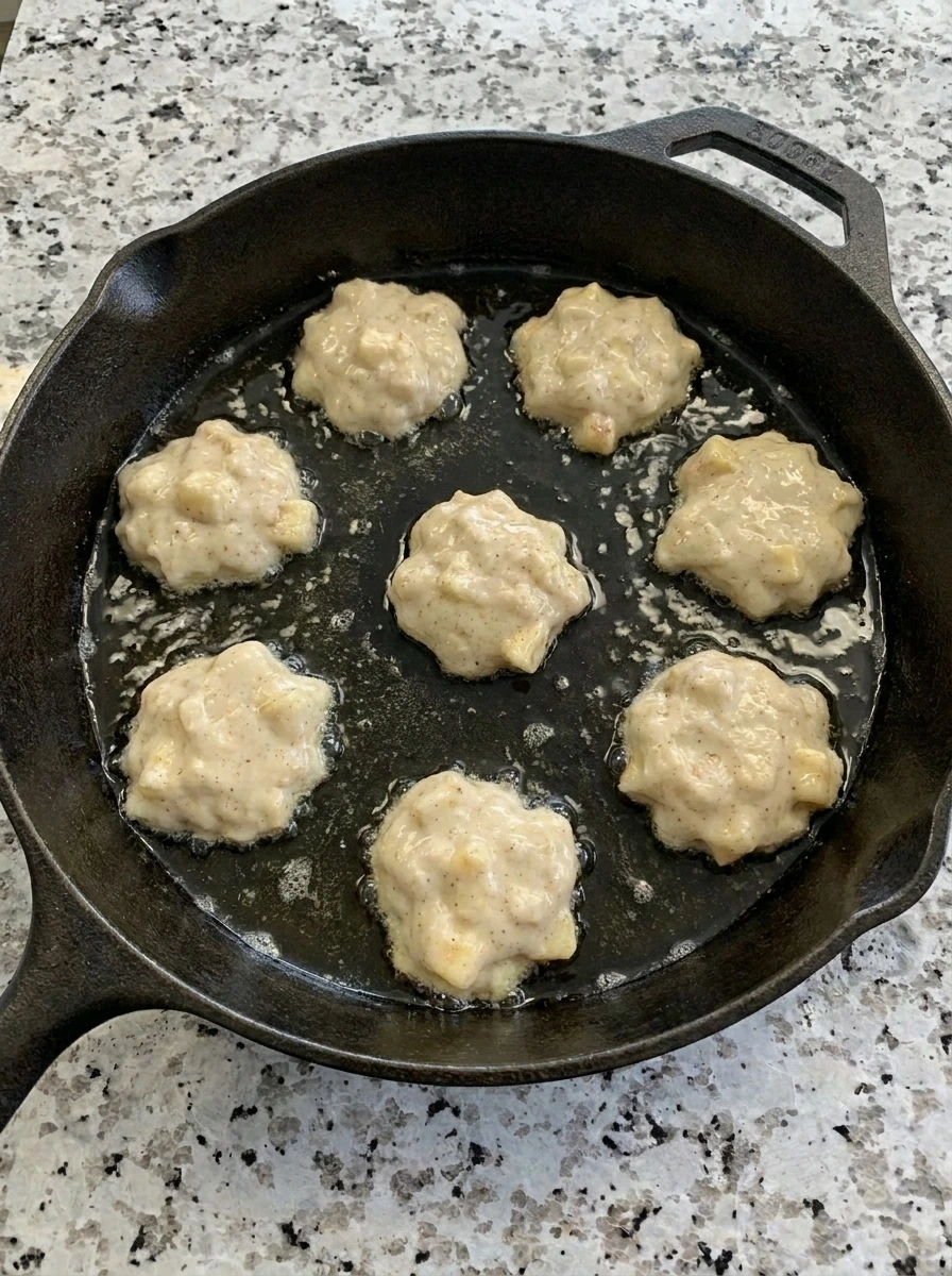 Banana Fritters starting to fry in oil