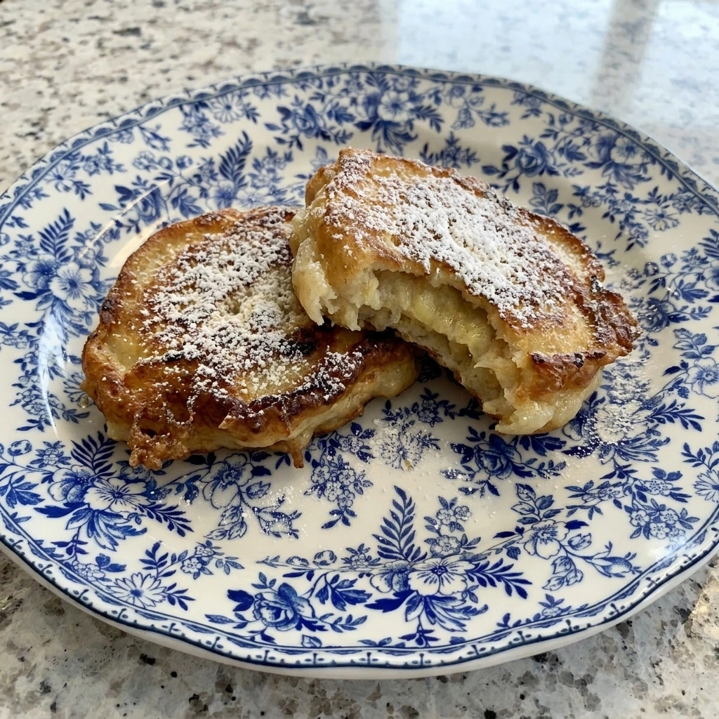 Served Banana Fritters with powdered sugar