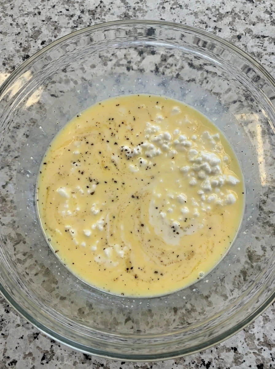 Whisked egg mixture for Banana Pepper Egg Bites