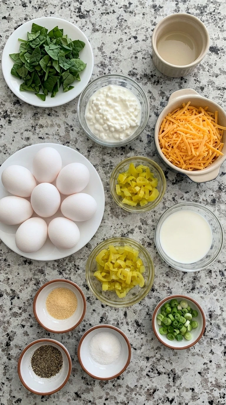 Ingredients for Banana Pepper Egg Bites in separate small bowls