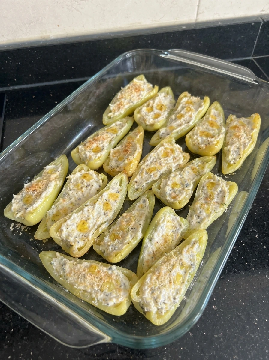 baked stuffed banana peppers with melted cheese