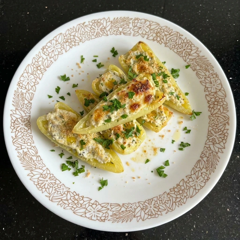 single serving of banana pepper recipe on white plate