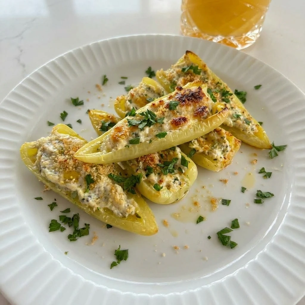 banana pepper recipe with baked stuffed peppers and melted cheese