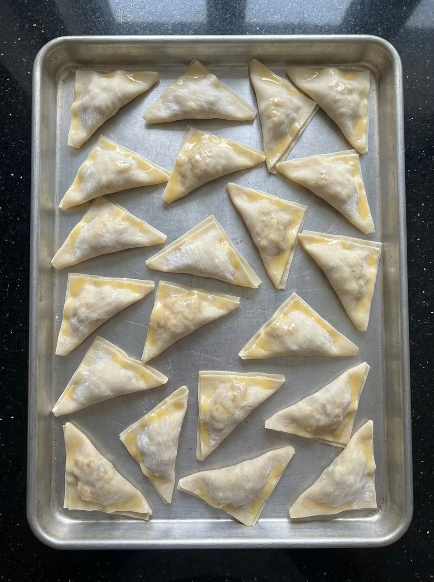 Banana Wonton Bites folded with banana filling