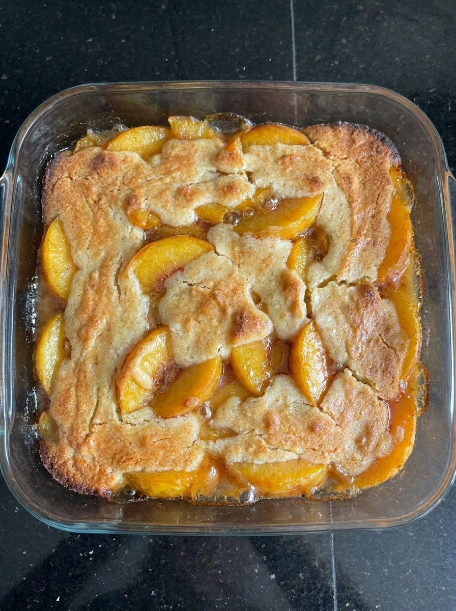 Baked Best Ever Peach Cobbler with golden topping