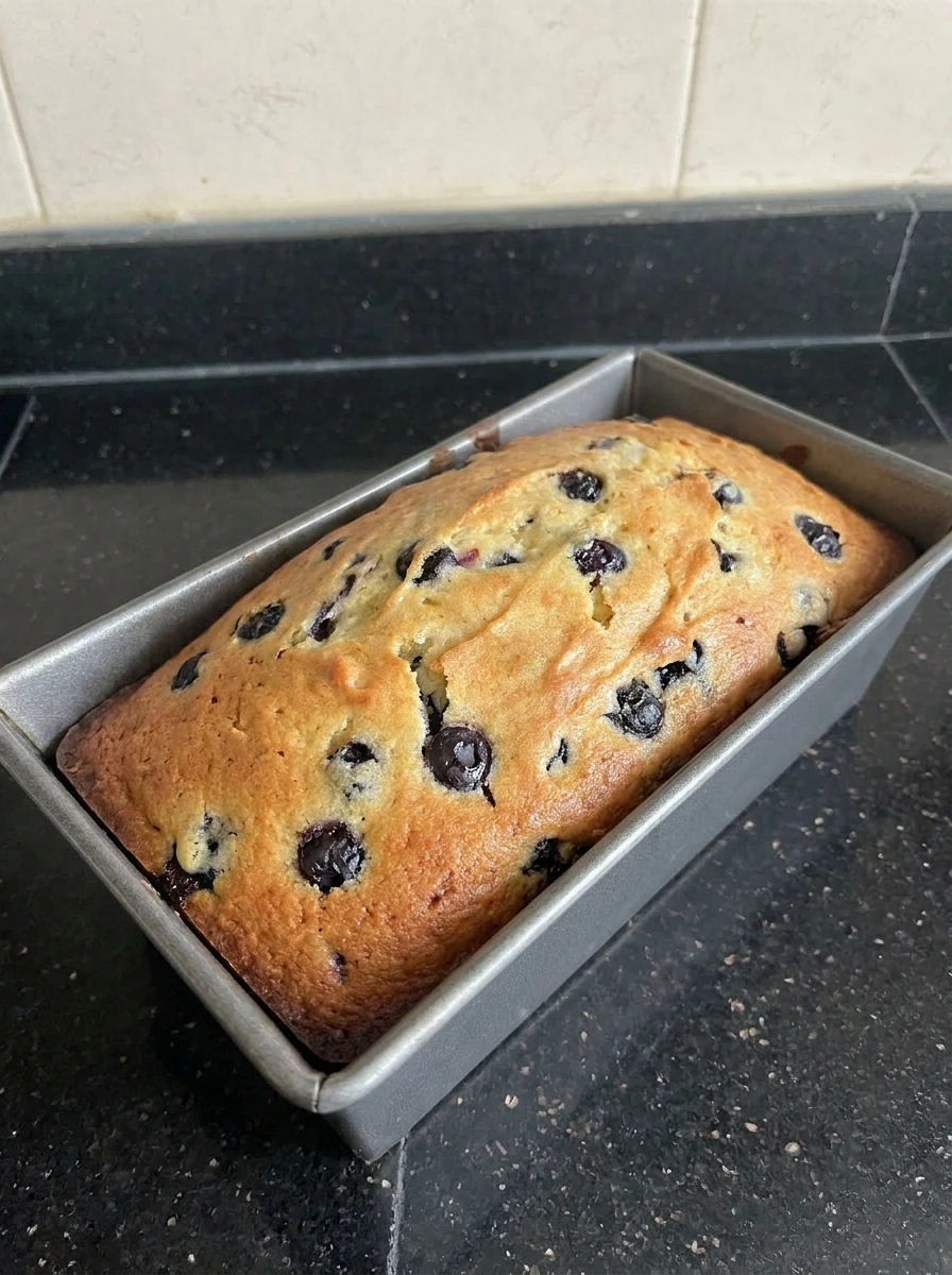 Baked Blueberry Lemon Bread with golden cracked top