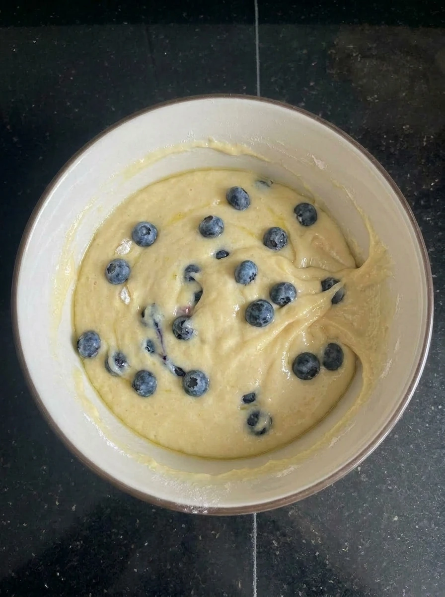 Blueberries folded into Blueberry Lemon Bread batter