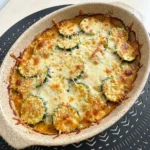 Cheesy Zucchini Casserole with golden melted cheese and tender zucchini