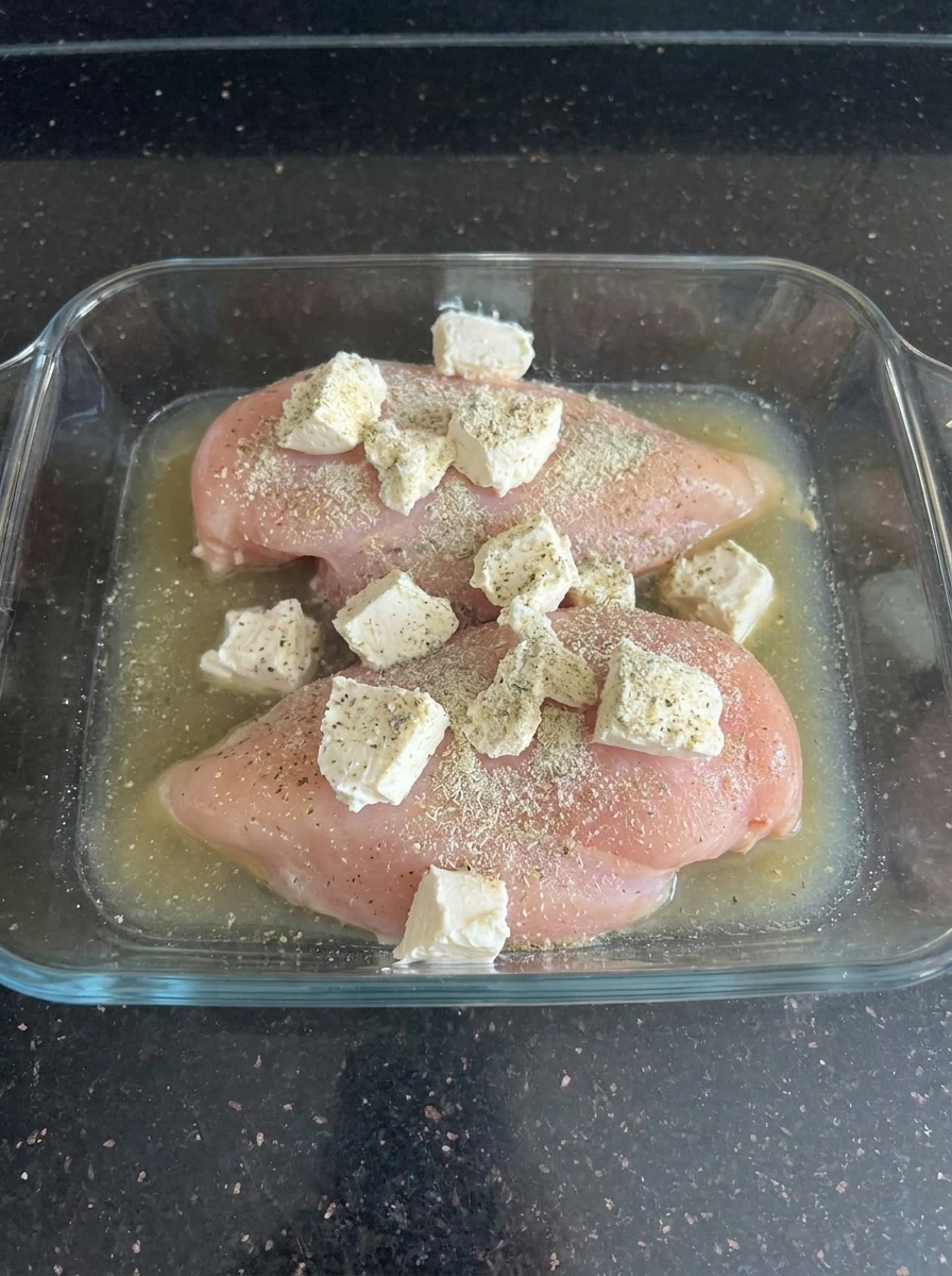 Chicken breasts with cream cheese seasoning and broth