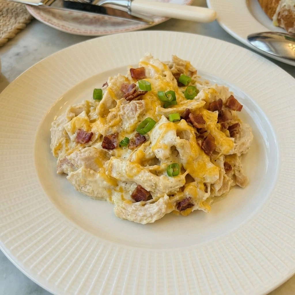 Single serving of Crack Chicken on a white plate
