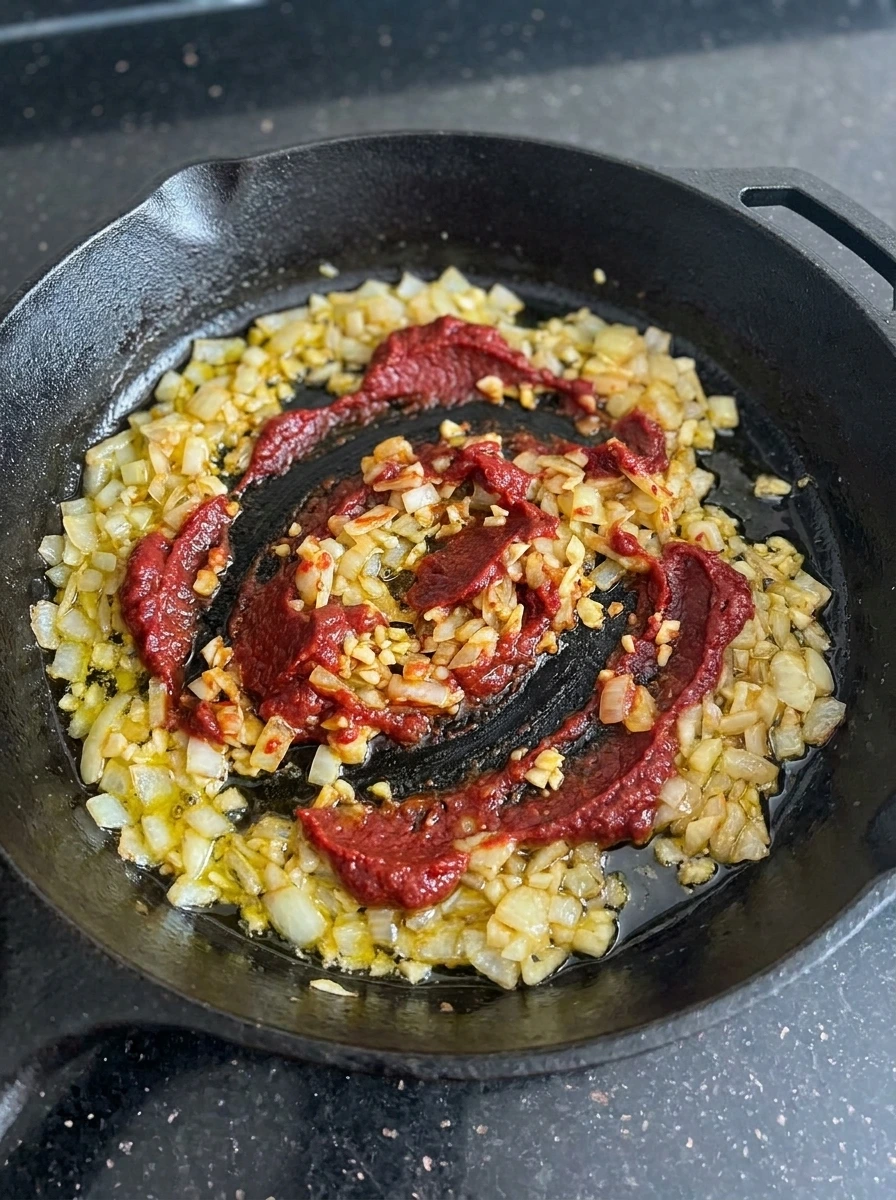 Tomato paste onion and garlic base for Creamy Tomato Pasta