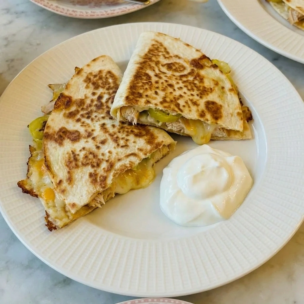 Served Crispy Banana Pepper Quesadillas cut into wedges