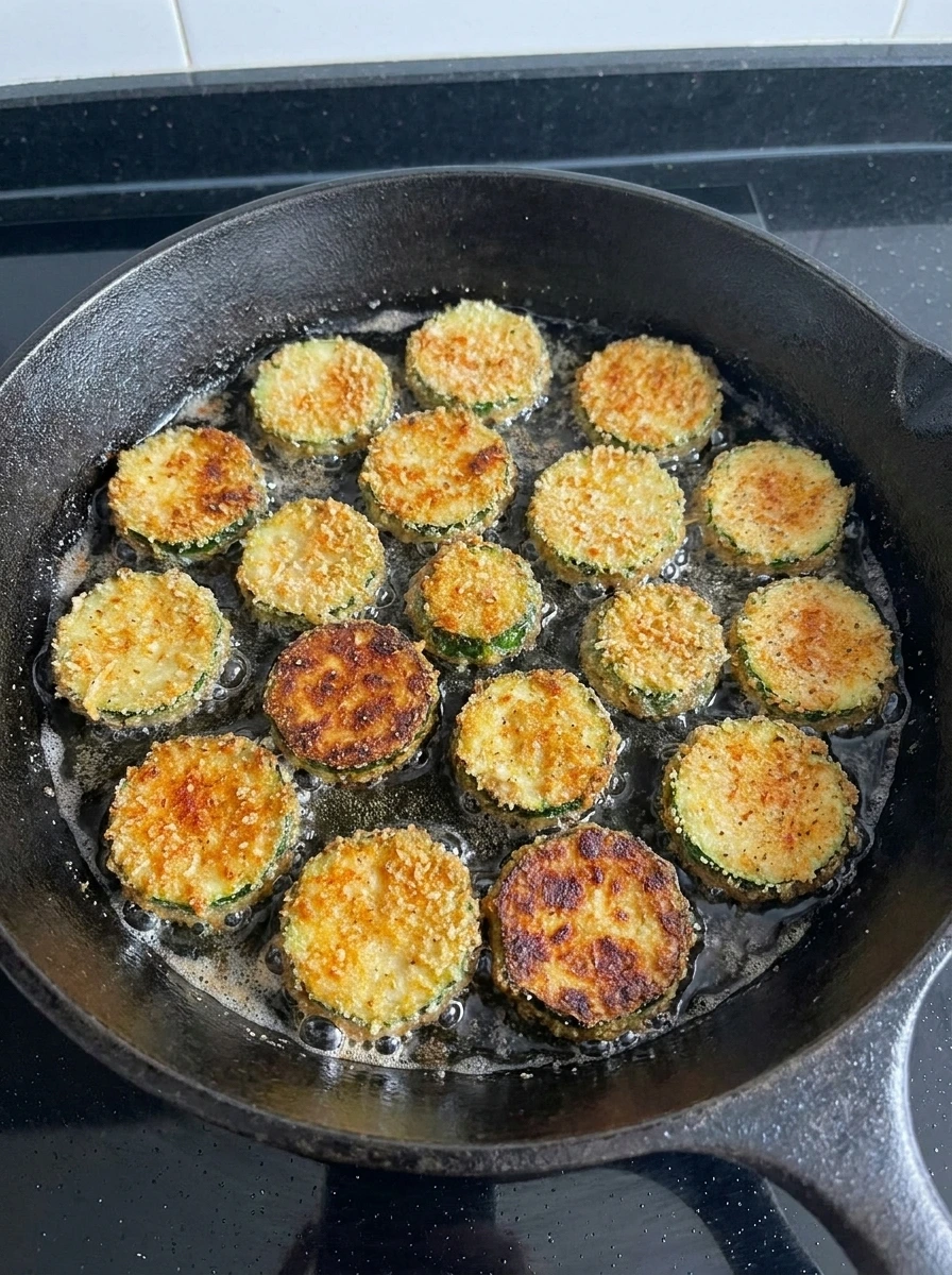 Crispy Fried Zucchini cooking until golden