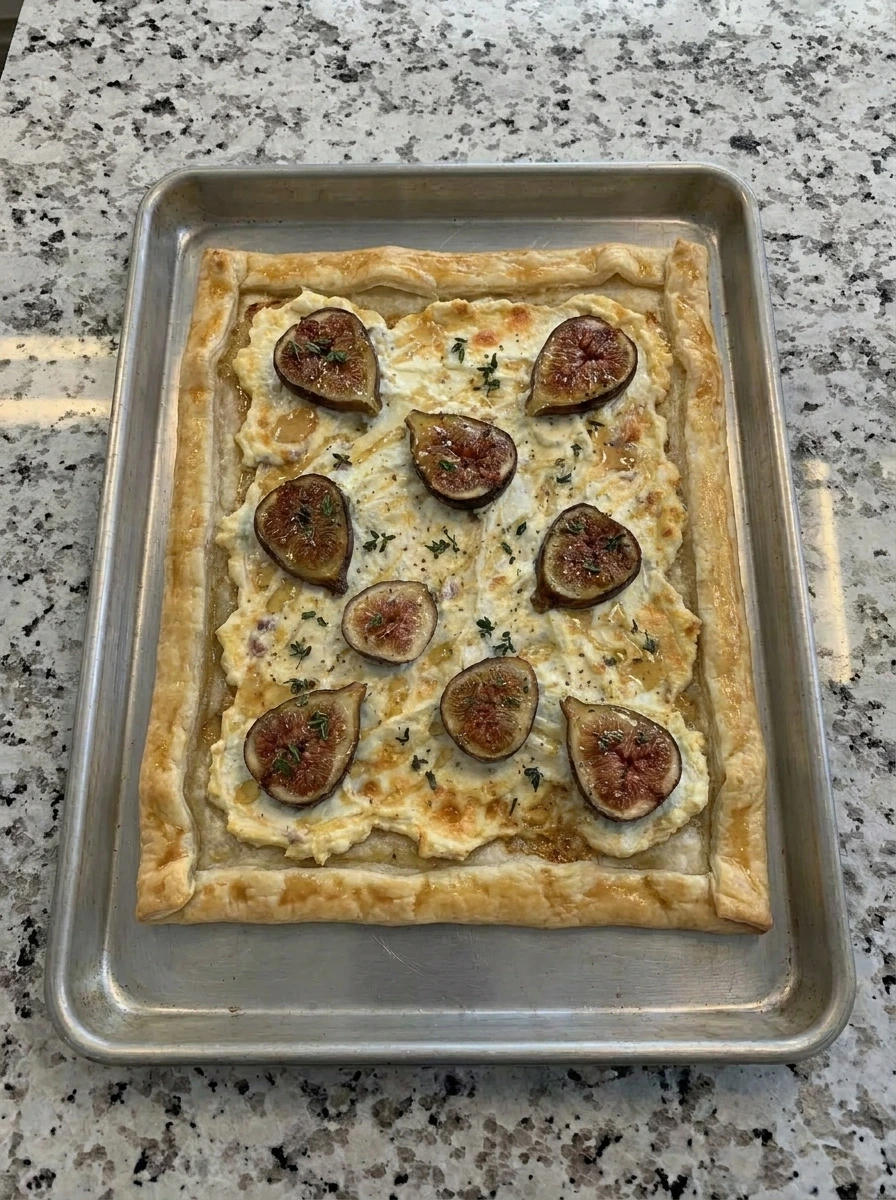 Baked Fig and Goat Cheese Tart with golden pastry